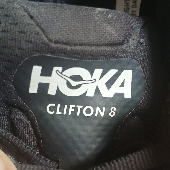 Women's Hoka Black & White Clifton 8 Running Shoes - Picture 2 of 8